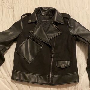 Black faux leather, with faux suede accents-lovely